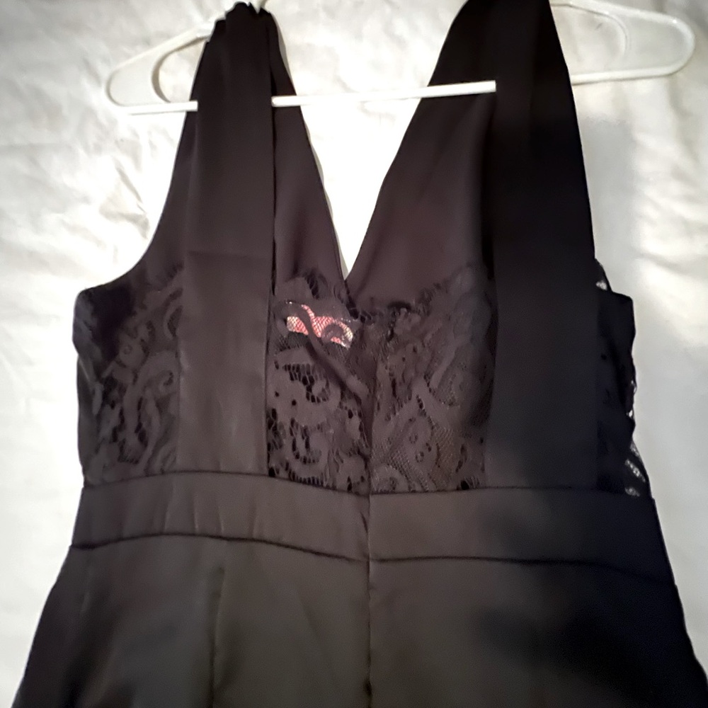 Black lace-back romper